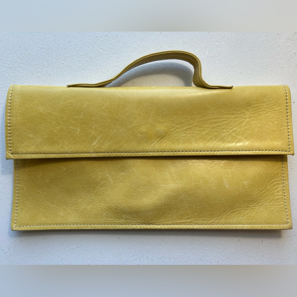 Julie Feldman Purse Elegant Yellow Leather Clutch Handbag Comic Strip Handmade